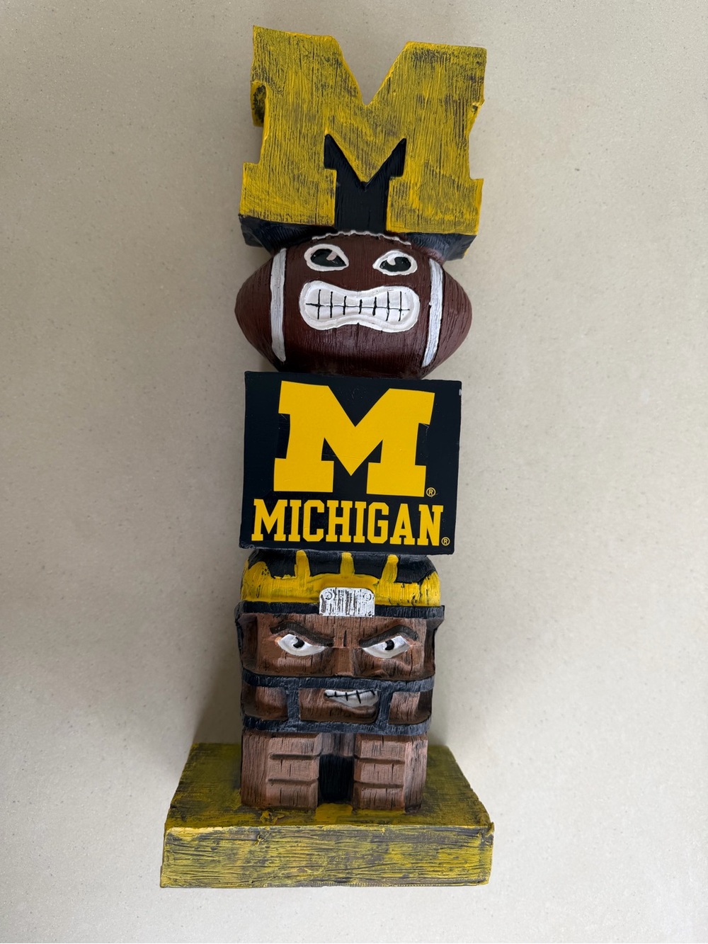 University of Michigan Wolverines Tiki Totem Garden Statue, Hand Painted 14”Tall